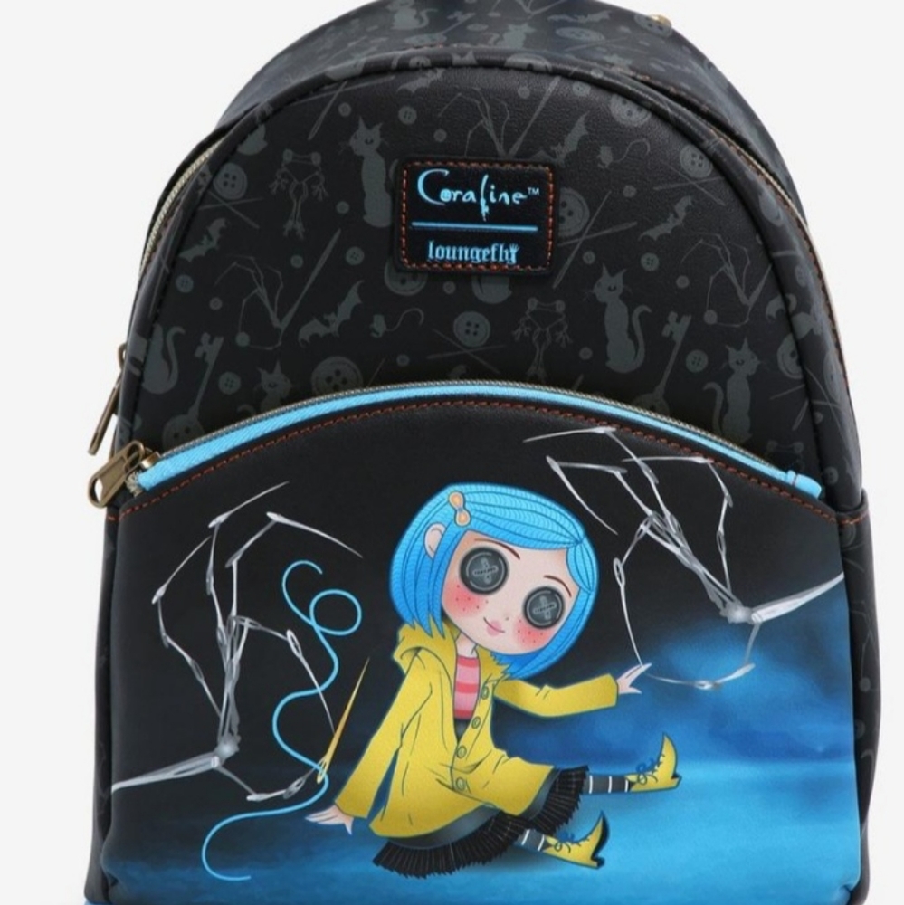 Loungefly Coraline mini backpack with a matching wallet.